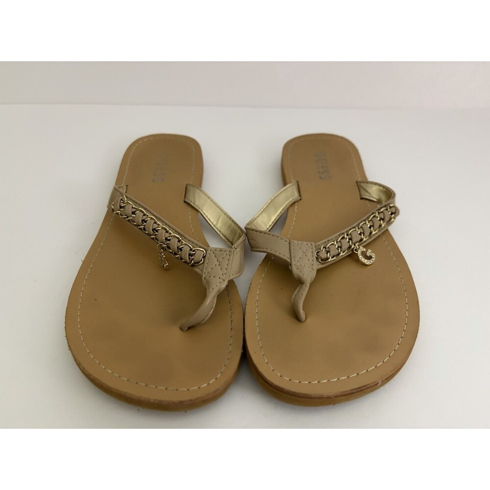 GUESS Women’s Chain Link Thong Flip Flop Sandals Gold Tan Size 7